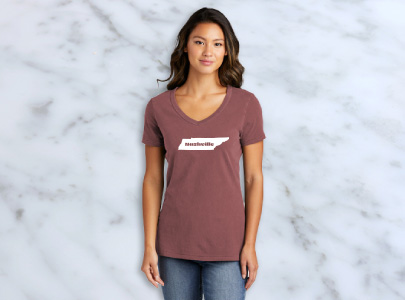 Brown t-shirt embroidered with Nashville logo for Nashville, Tennessee.