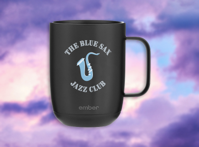Black Mug with The Blue Sax Jazz Club logo.