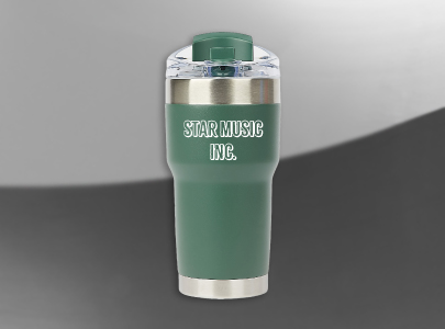 Sage green tumbler printed with Star Music Inc, Nashville TN logo great for everyday use