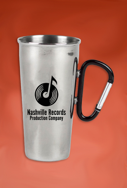 Grey Stainless Steel Cup printed with Nashville Records Production Company logo for Nashville, TN