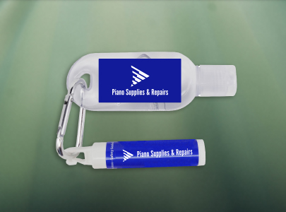 1 oz Tottle Antibacterial Hand Sanitizer With Carabiner + Clip Balm, customized with Piano supplies logo in Nashville, TN