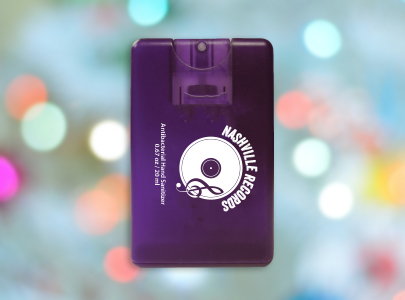 Sanitizer shaped like a credit card, printed with Nashville Records logo