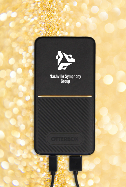 Otterbox® Power Bank imprinted with Play Studios logo for Nashville, Tennessee.