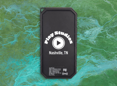 Black, Portable, High Sierra® IPX 5 Solar Fast Wireless Power Bank inprinted witg Nashville Symphony Group logo perfect for everyday use for Nashville, Tennessee.